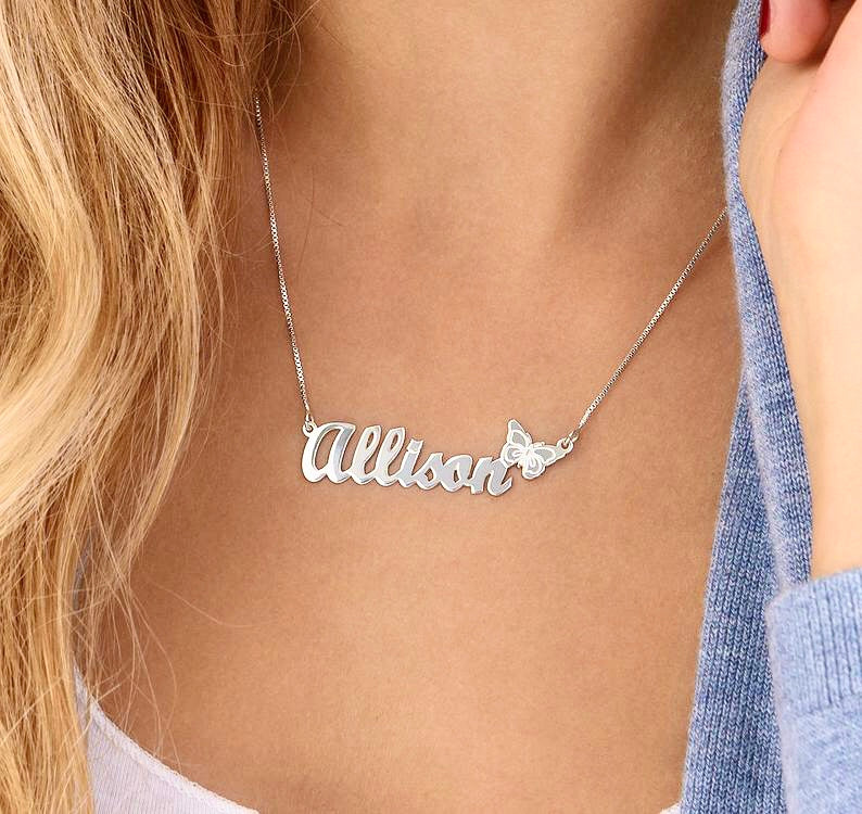 customised Name Necklace with butterfly
