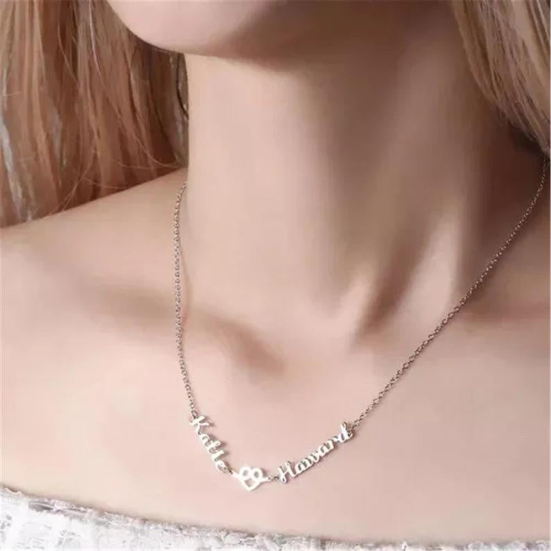 Personalized Necklace with 2 Names & Heart Design