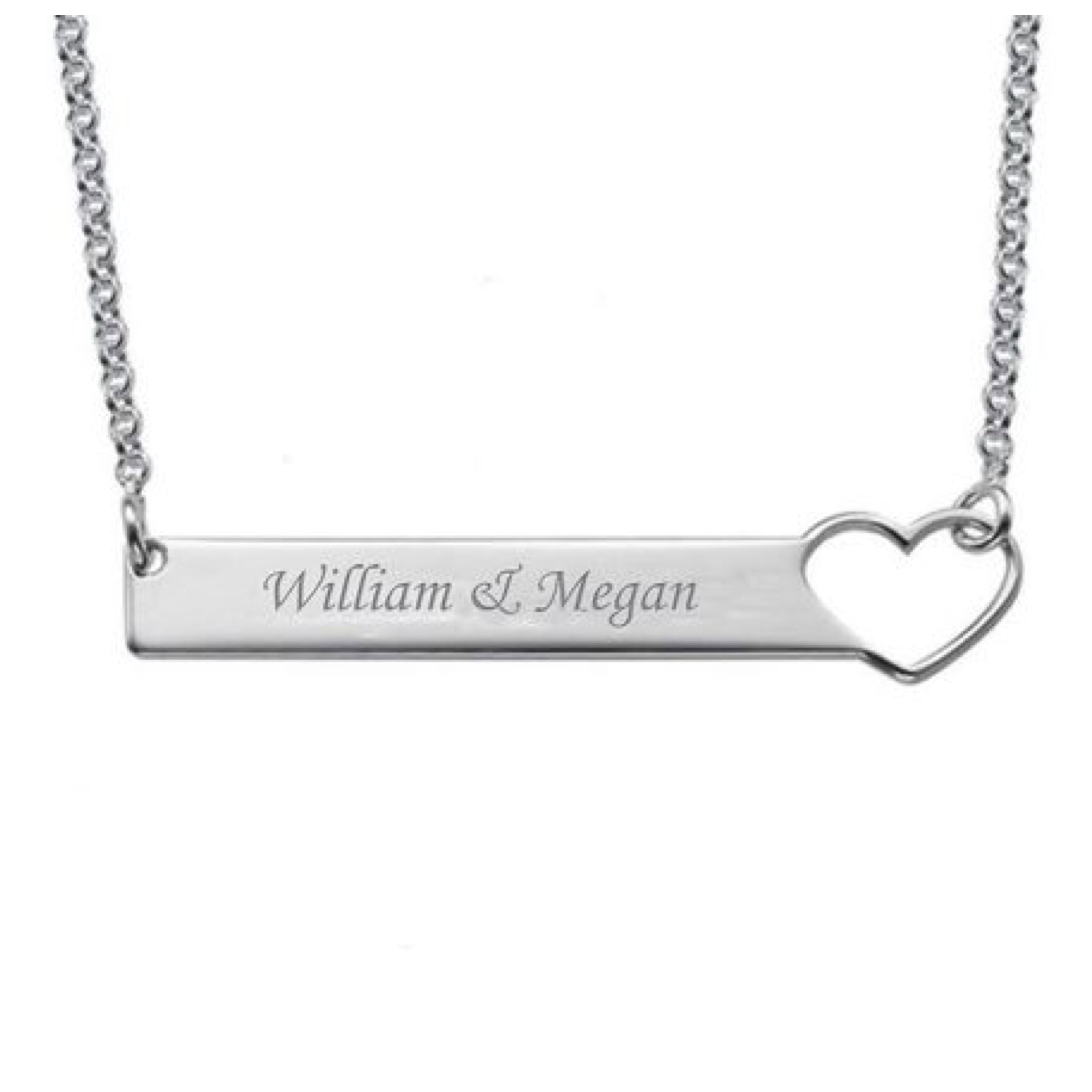 Personalized Bar Necklace with Heart & Name Engraving