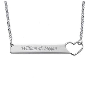 Personalized Bar Necklace with Heart & Name Engraving