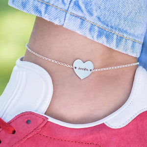Personalized Heart Anklet with Name Engraving