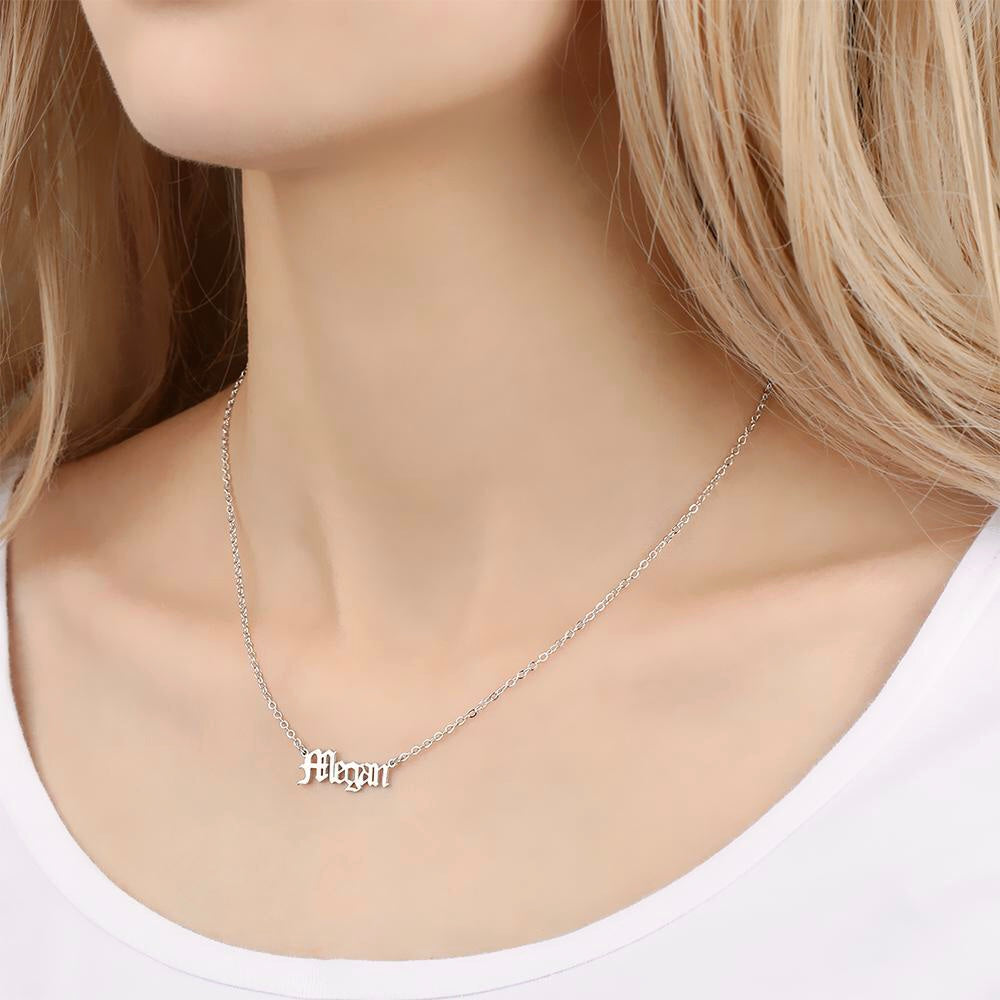 Personalized Name Necklace with Old English Fonts in silver