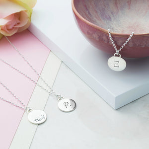silver Round Disc Necklace with Engraving