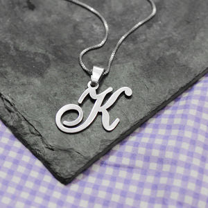 silver Initial Necklace in Cursive Fonts