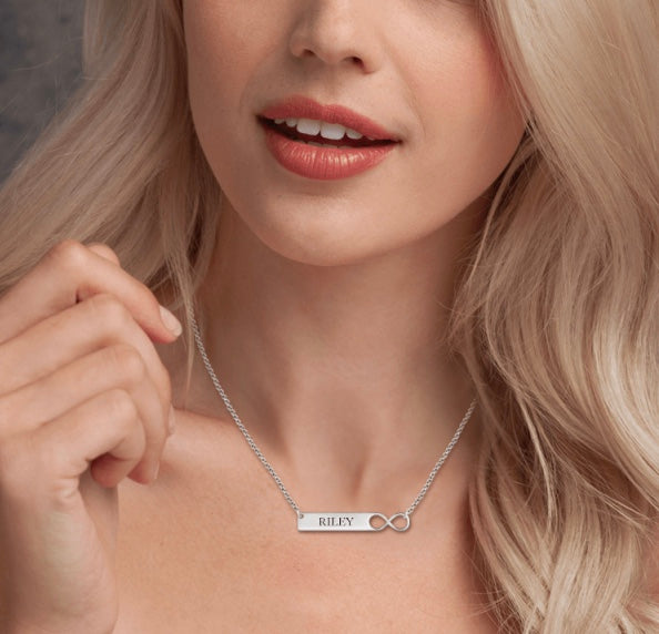  Bar Necklace with Infinity & Name Engraving