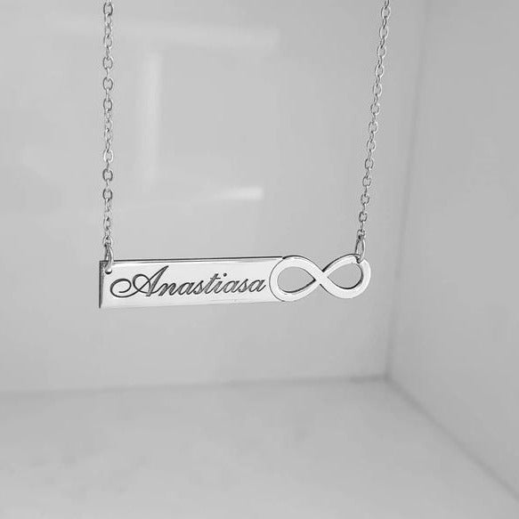 Customized Bar Necklace with Infinity & Name Engraving