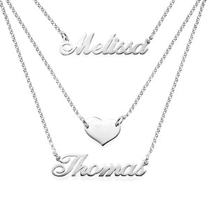 Personalized Layered Necklace with 2 Names & Heart