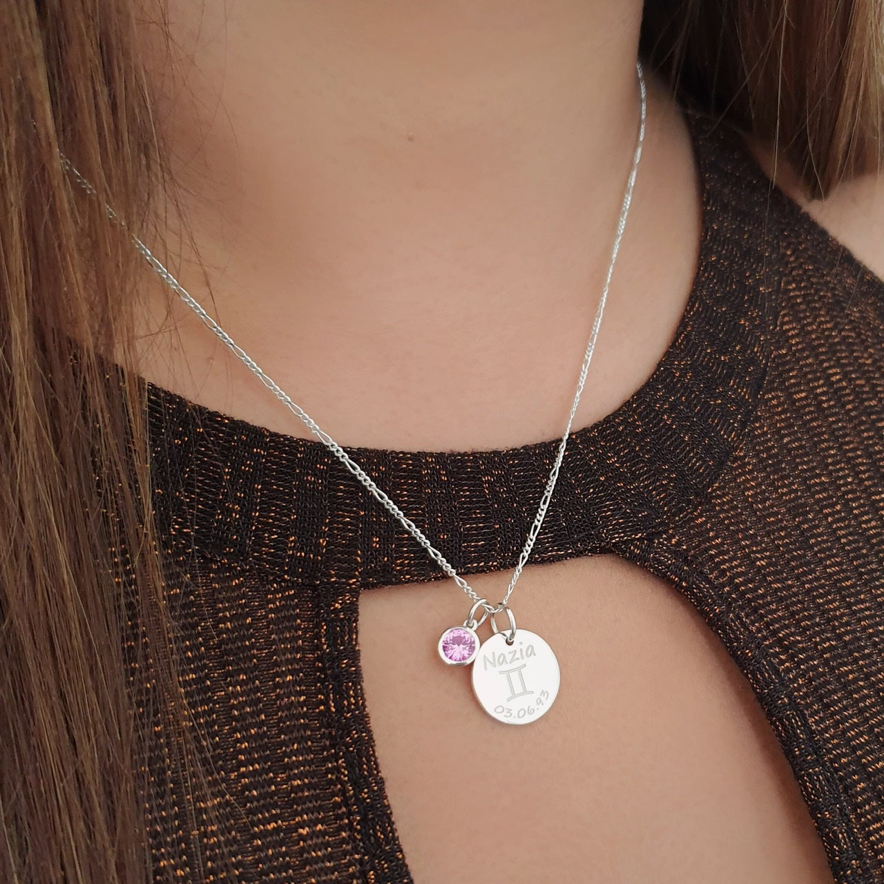 Horoscope Necklace with stone and customised name im Dubai Abudhabi