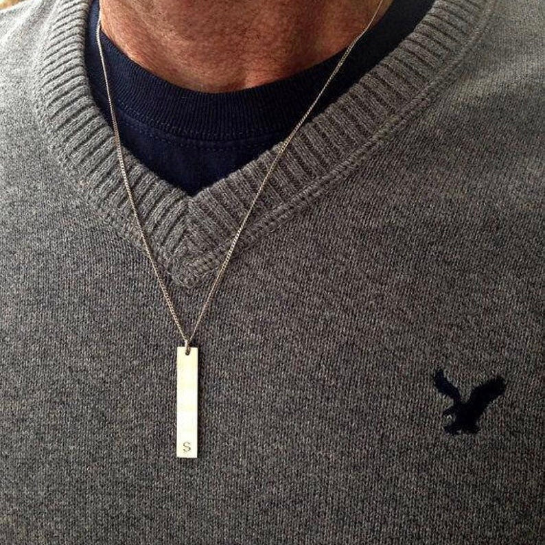 Men's Bar Necklace with initial Engraving
