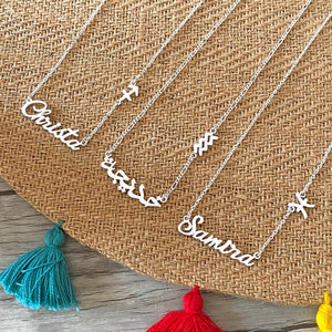 Arabic name necklace with zodiac sign