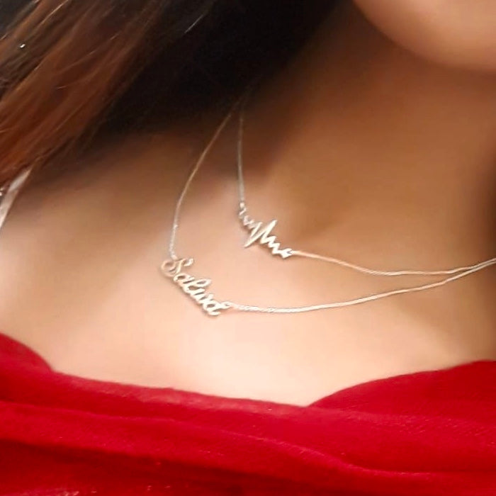 Personalized Layered Name Necklace with Heartbeat