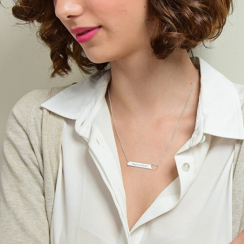 Bar Necklace with Heart & Name Engraving