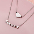 Double Layer Name Necklace with Heart