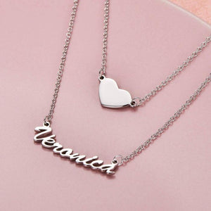 Double Layer Name Necklace with Heart