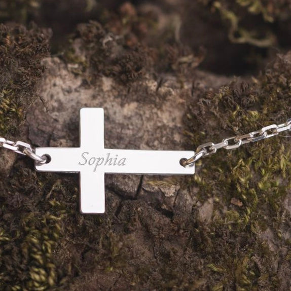 Personalized Cross Bracelet with Name Engraving