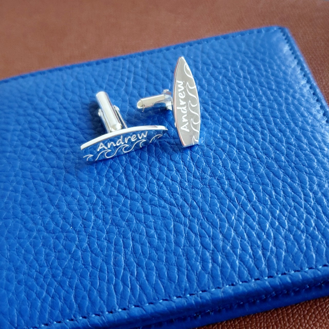 Amazing gift Surfboard Cufflinks with name