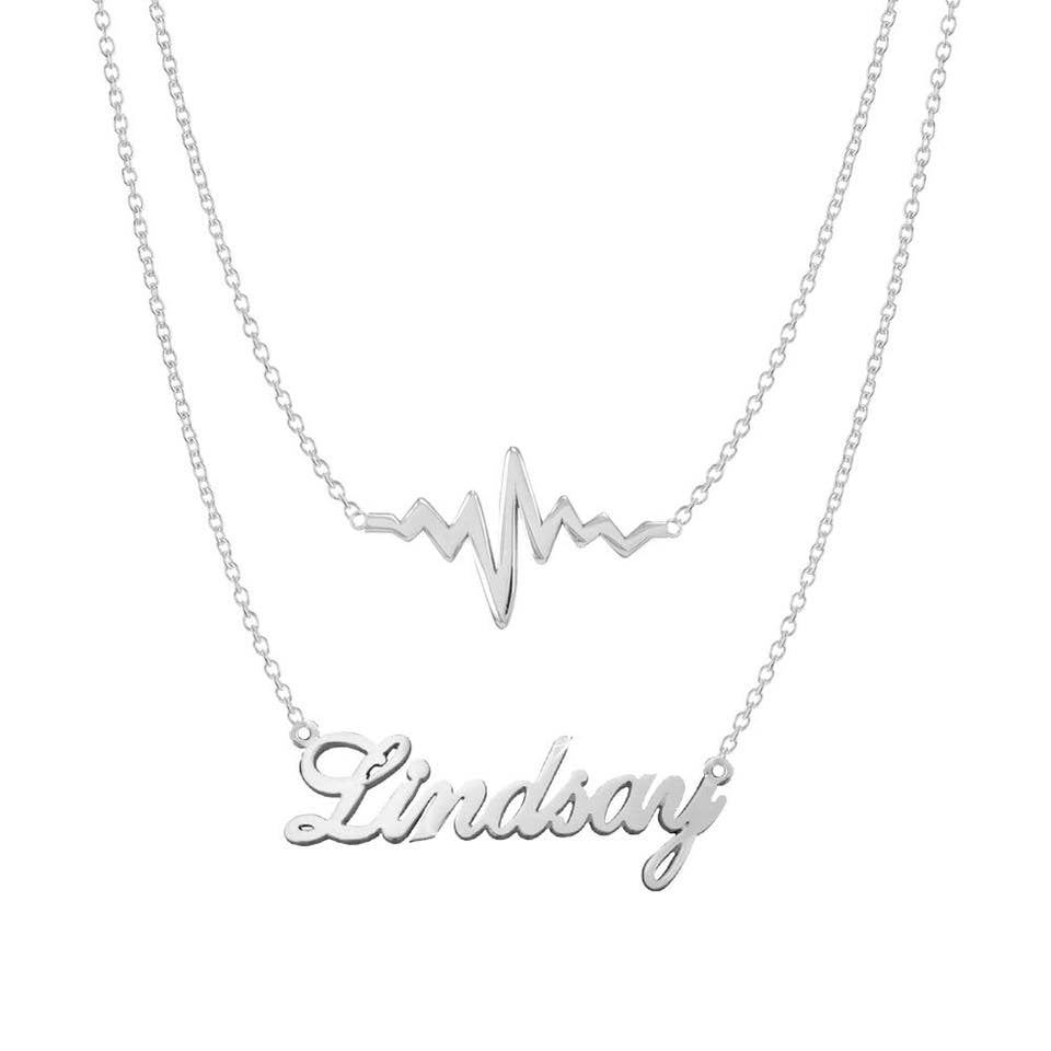 customised Layered Name Necklace with Heartbeat