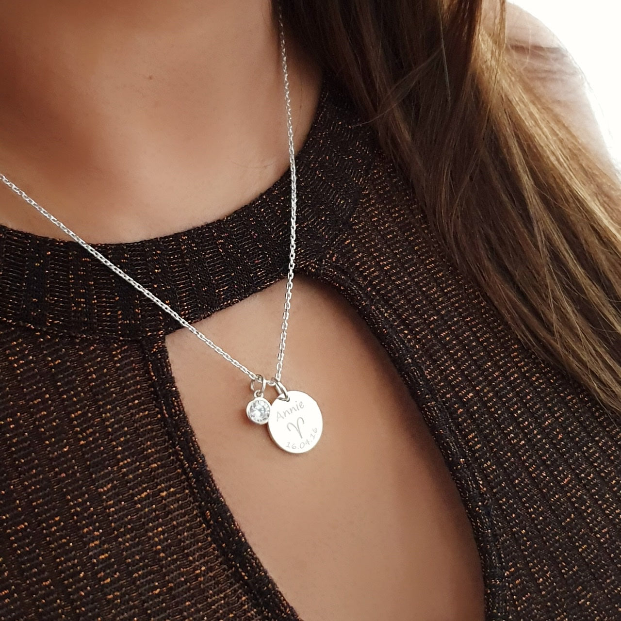 Horoscope Necklace with stone and Personalize name