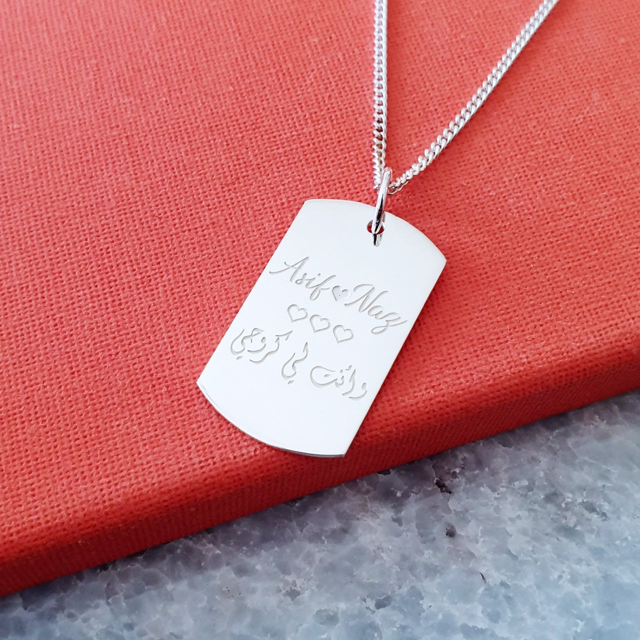 Personalised Mens Silver Message Pendant | Under the Rose