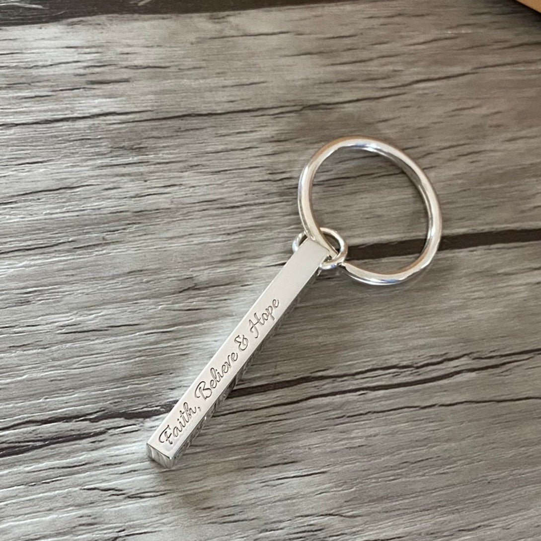 4 sided engraved bar key ring