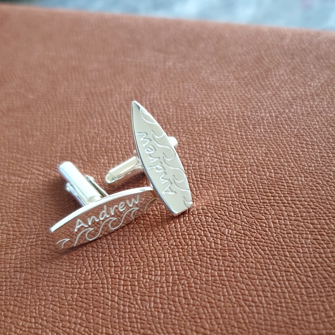 Surfboard Cufflinks with name Dubai