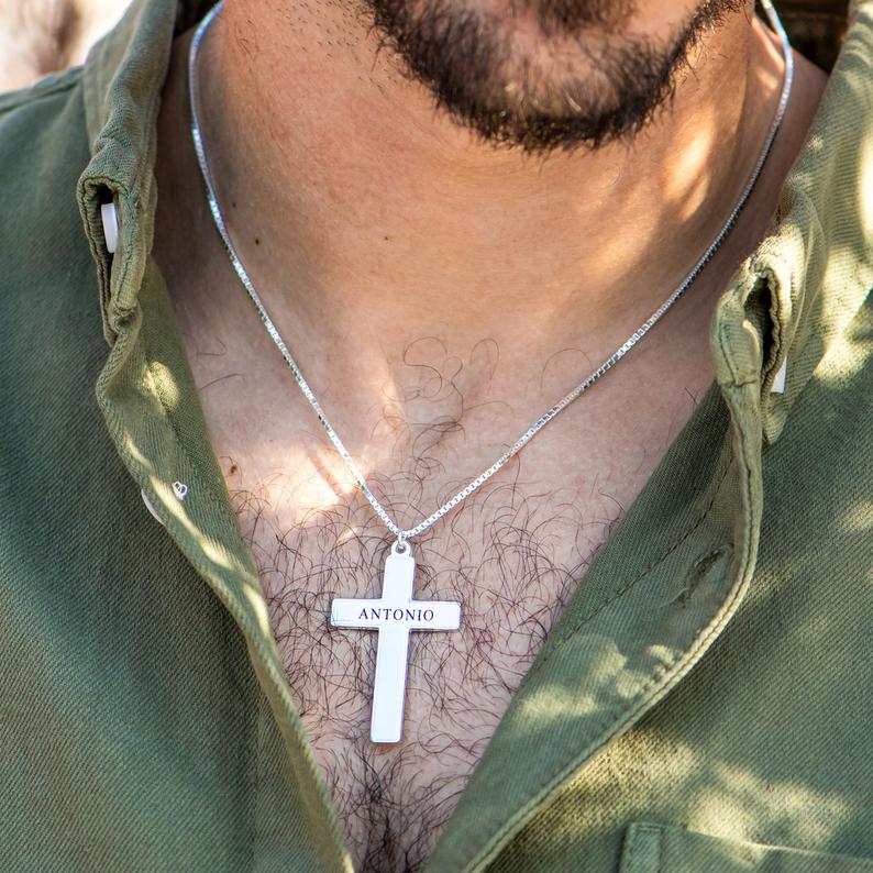 customised Men's Cross Necklace with name Engraving