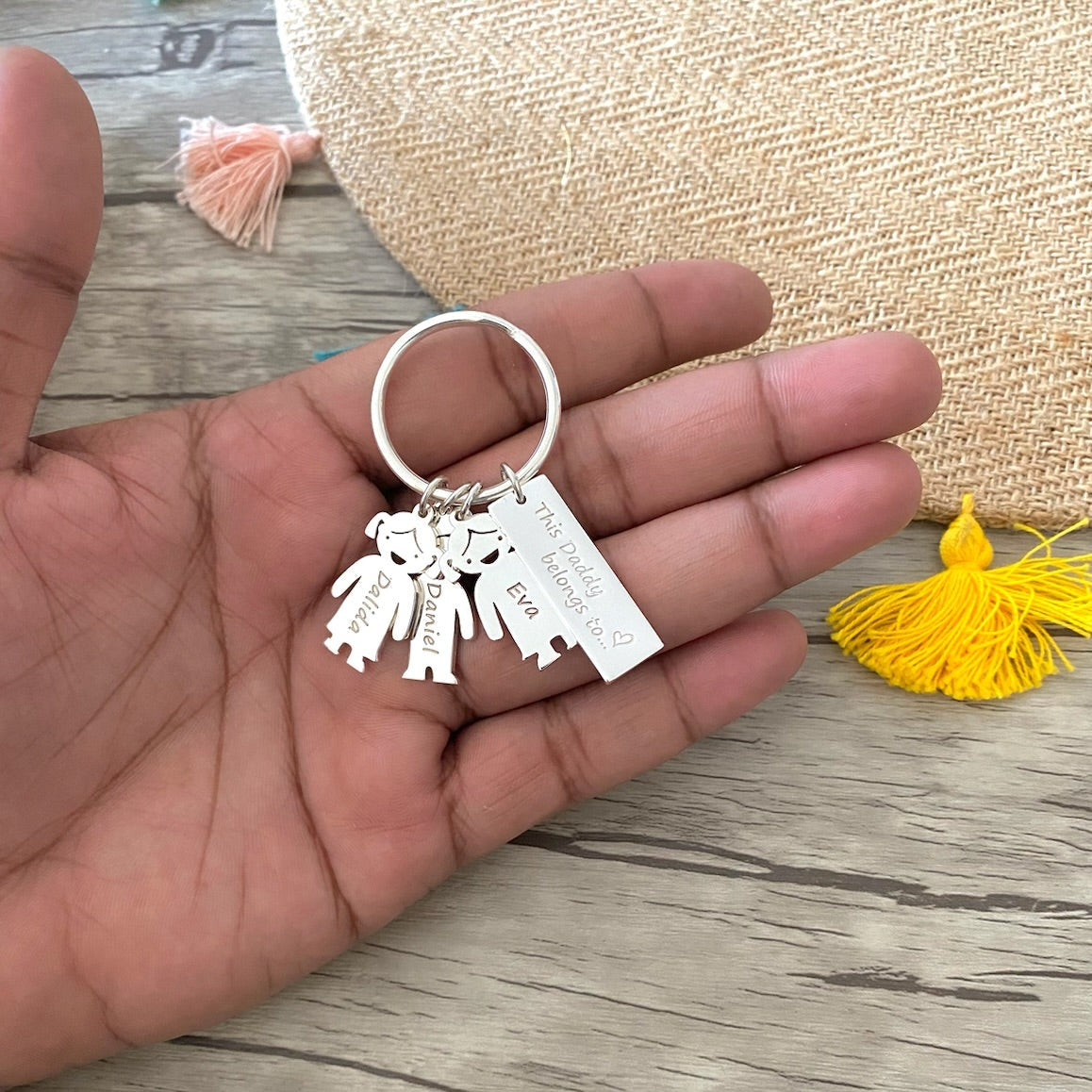 Children Key Rings Family Keyring with Children Charms | Personalised Gift for Father ...