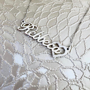 Personalized Name Necklace With Diamond Textured Heart