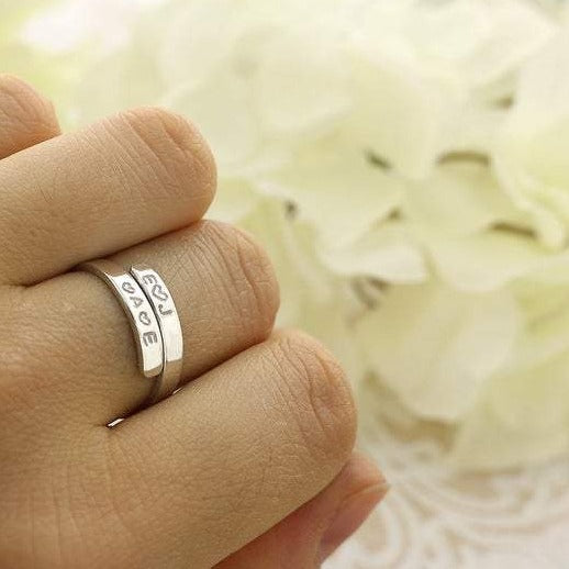 silver Ring with 2 Names Engraving