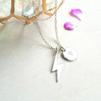 silver Round Disc initial Necklace with Charm